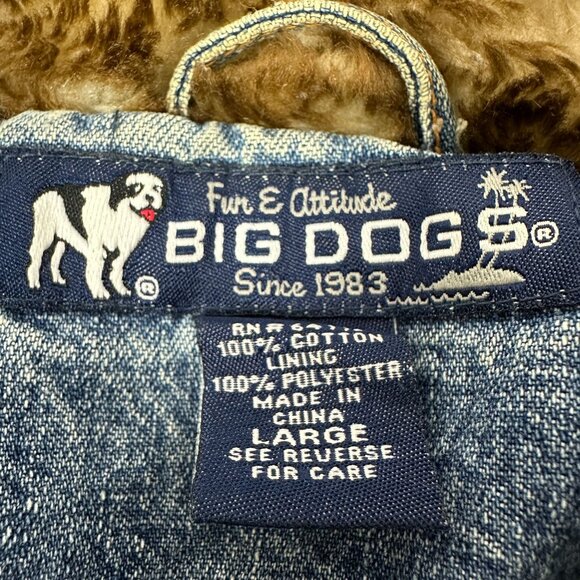 Big Dogs Womens Denim Fur Collar Jacket Large Button Up Vintage Blue - Picture 2 of 13